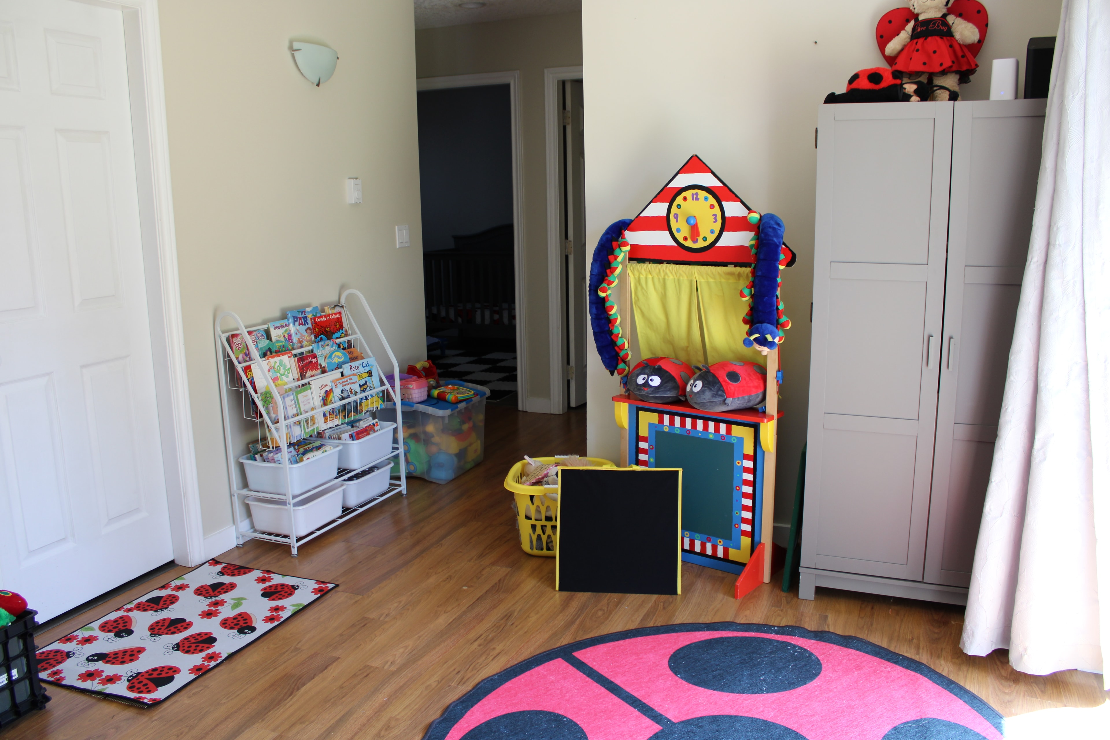 Our cozy reading nook, always stocked with new books.